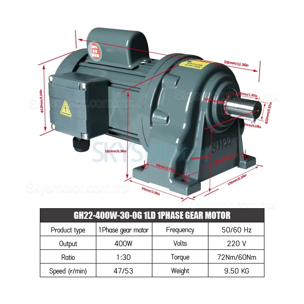 Motorreductor monof&aacute;sico de CA de 220 V y 400 W GH-22-400 W con caja de engranajes rectos de relaci&oacute;n 5:1/30:1/100:1